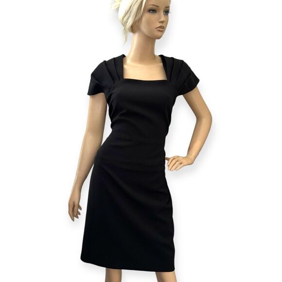 ALICE + OLIVIA Kiro Pleated Shoulder Sheath Dress in Black Size 14 - Picture 3 of 16